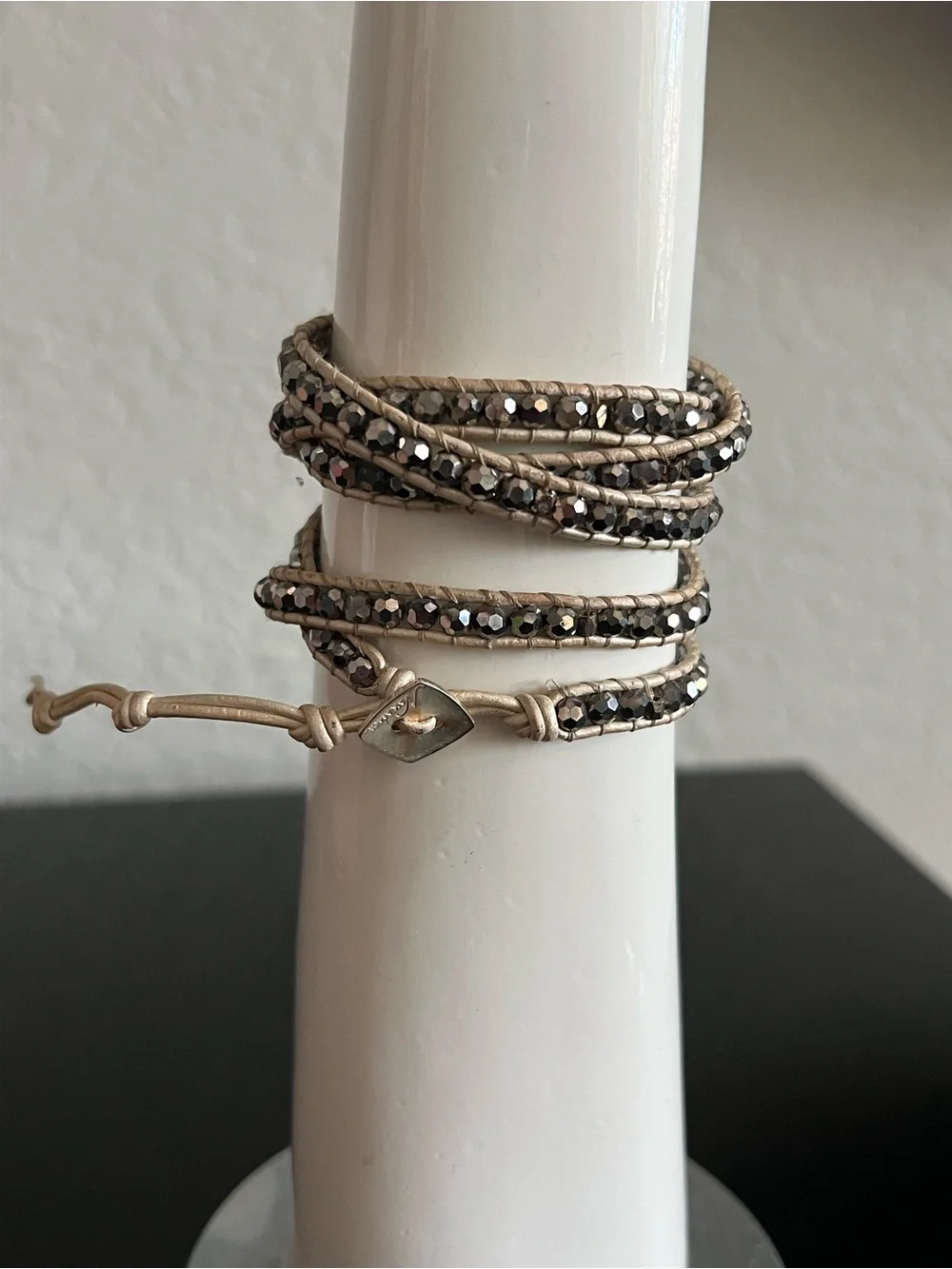 Nakamol Taupe Wrap Bracelet with Hematite Beads